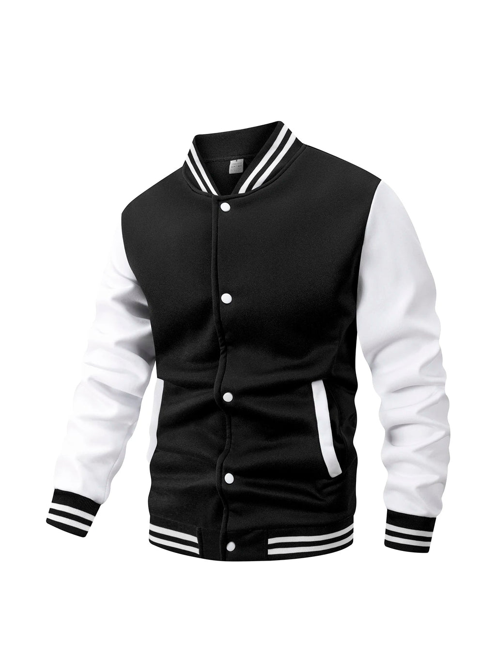 Men's Fleece - Lined Varsity Jacket Autumn Winter Warm Color Block Baseball Jacket Button Front & Striped Cuffs Retro Casual Coat - Fix & GoMen's Fleece - Lined Varsity Jacket Autumn Winter Warm Color Block Baseball Jacket Button Front & Striped Cuffs Retro Casual CoatFix & Go