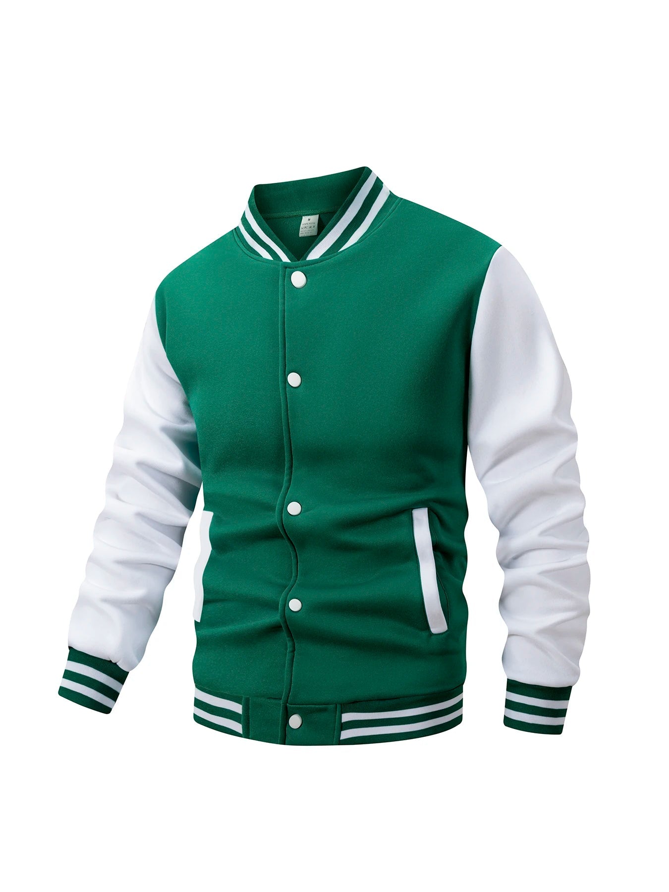 Men's Fleece - Lined Varsity Jacket Autumn Winter Warm Color Block Baseball Jacket Button Front & Striped Cuffs Retro Casual Coat - Fix & GoMen's Fleece - Lined Varsity Jacket Autumn Winter Warm Color Block Baseball Jacket Button Front & Striped Cuffs Retro Casual CoatFix & Go