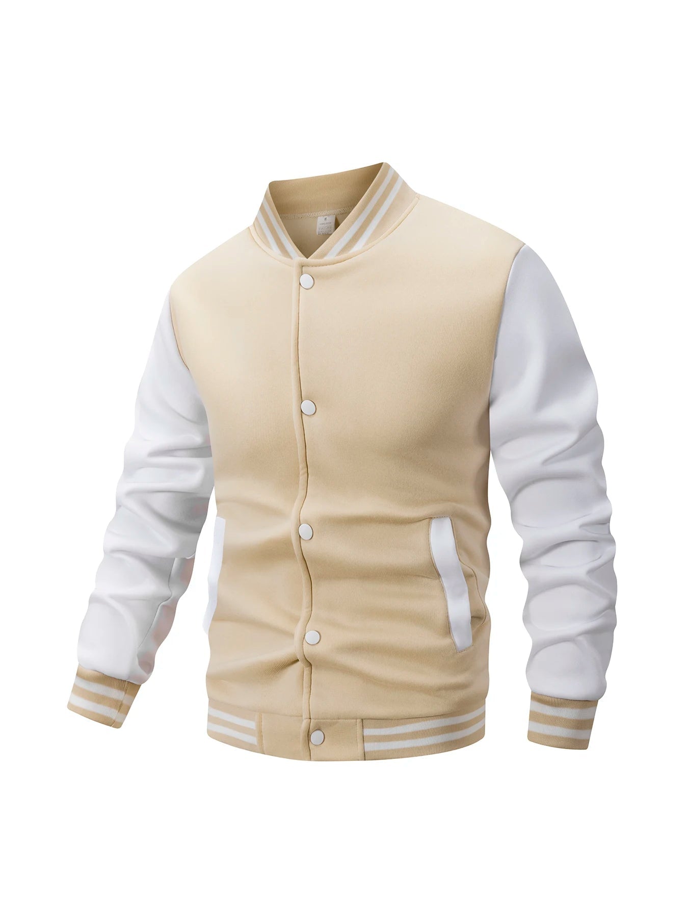 Men's Fleece - Lined Varsity Jacket Autumn Winter Warm Color Block Baseball Jacket Button Front & Striped Cuffs Retro Casual Coat - Fix & GoMen's Fleece - Lined Varsity Jacket Autumn Winter Warm Color Block Baseball Jacket Button Front & Striped Cuffs Retro Casual CoatFix & Go
