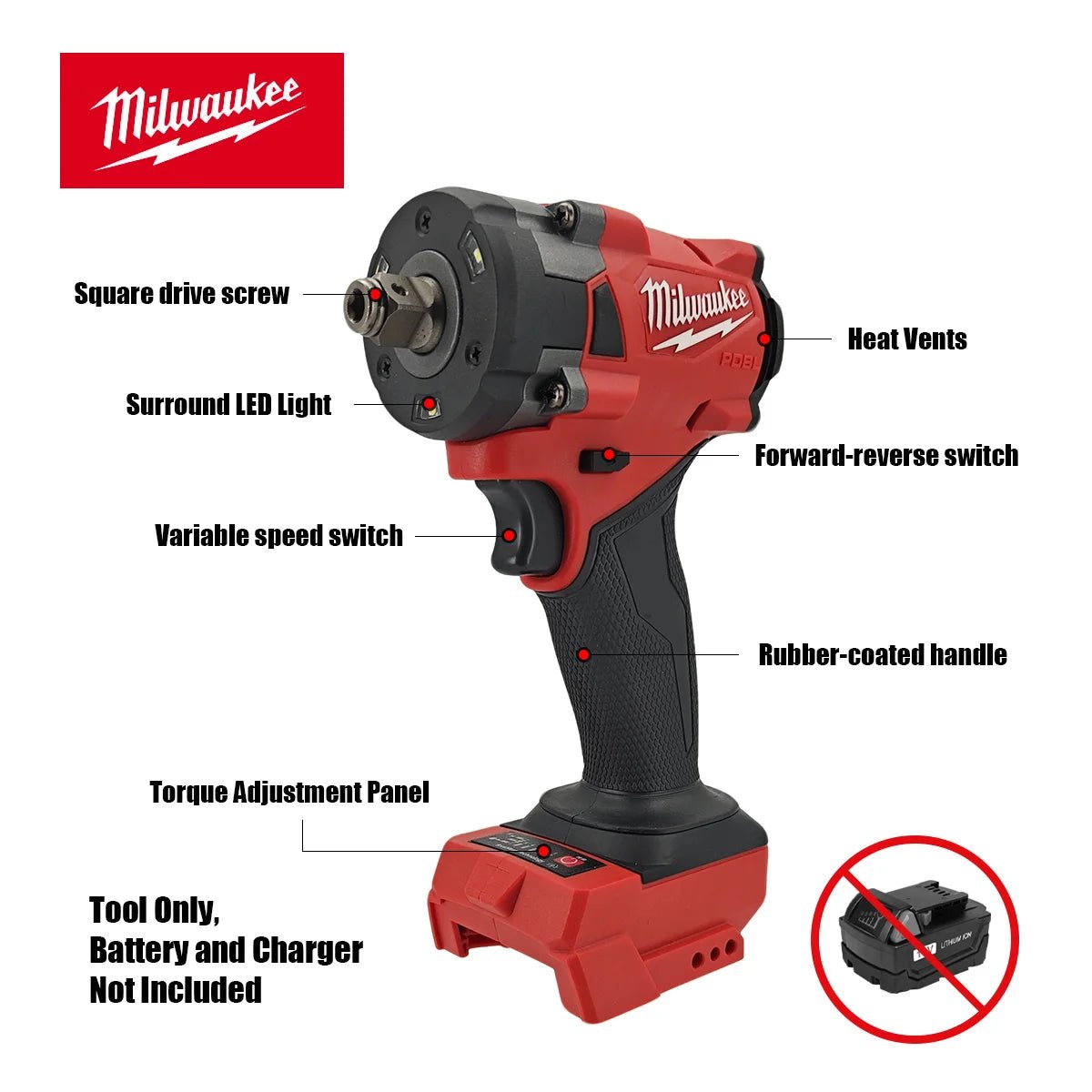 Milwaukee – clé électrique sans fil 400N, sans balais, 1/2, pour réparation de voitures et de camions, tournevis, perceuse à percussion, rechargeable, pour batterie 18V - FATAONMilwaukee – clé électrique sans fil 400N, sans balais, 1/2, pour réparation de voitures et de camions, tournevis, perceuse à percussion, rechargeable, pour batterie 18VOutils & PerformanceFATAON