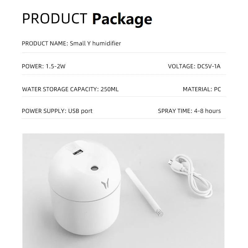 Mini humidificateur d'air USB, diffuseur d'huiles essentielles d'arôme pour la maison et la voiture, brumisateur muet à ultrasons, lampe de document LED, 250ml - FATAONMini humidificateur d'air USB, diffuseur d'huiles essentielles d'arôme pour la maison et la voiture, brumisateur muet à ultrasons, lampe de document LED, 250mlSolutions MaisonFATAON