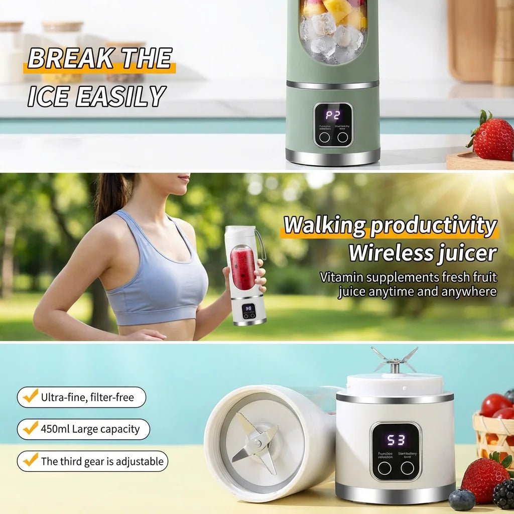 Mini-presse-agrumes électrique 450 ml grande capacité avec moteur puissant, affichage numérique pour glace pilée, tasse à jus rechargeable pour la maison - FATAONMini-presse-agrumes électrique 450 ml grande capacité avec moteur puissant, affichage numérique pour glace pilée, tasse à jus rechargeable pour la maisonSolutions MaisonFATAON