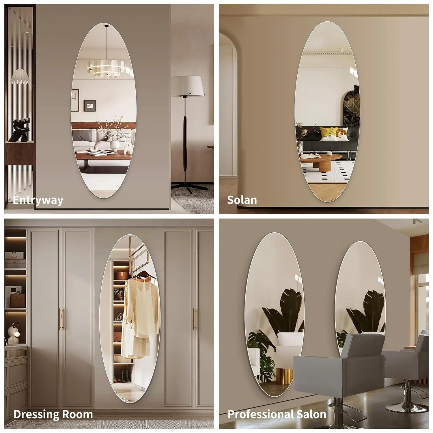 Miroir mural ovale pleine longueur 5 mm en verre argenté sans cuivre, film HD incassable, facile à monter, pour maison et salon, 65x24 pouces, personnalisable - FATAONMiroir mural ovale pleine longueur 5 mm en verre argenté sans cuivre, film HD incassable, facile à monter, pour maison et salon, 65x24 pouces, personnalisableSolutions MaisonFATAON