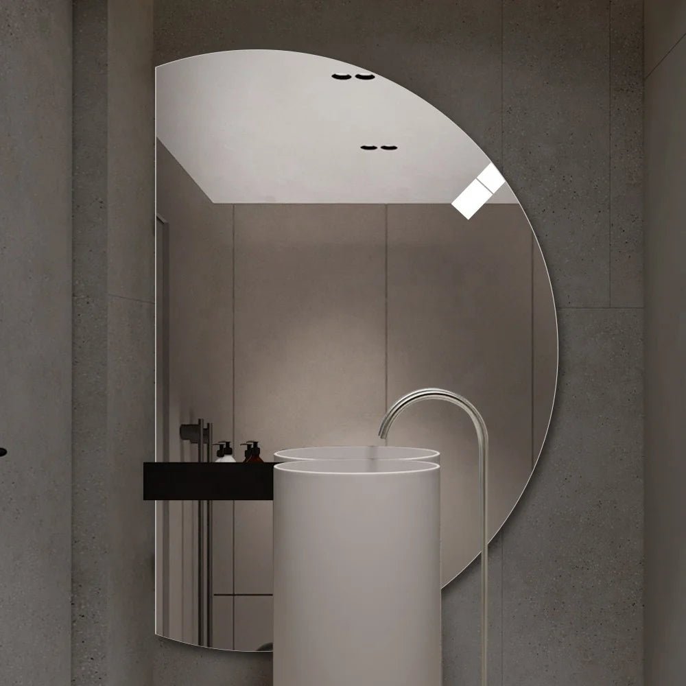 Miroir mural semi-cercle minimaliste moderne sans cadre, miroir monté sur verre pleine longueur de 5.0mm d'épaisseur - FATAONMiroir mural semi-cercle minimaliste moderne sans cadre, miroir monté sur verre pleine longueur de 5.0mm d'épaisseurSolutions MaisonFATAON