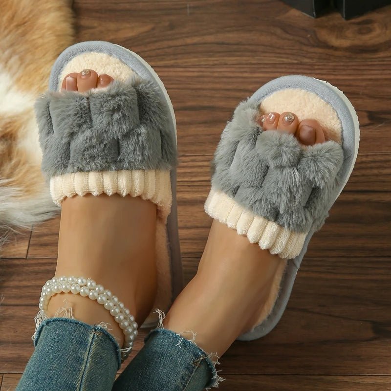 Mode femmes pantoufles coton peluche chaud femme lumière EVA fond plat antidérapant confortable diapositives hiver automne maison chaussures - FATAONMode femmes pantoufles coton peluche chaud femme lumière EVA fond plat antidérapant confortable diapositives hiver automne maison chaussuresMode FemmeFATAON