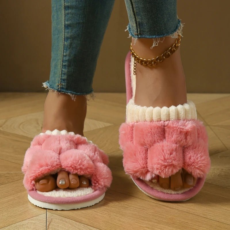 Mode femmes pantoufles coton peluche chaud femme lumière EVA fond plat antidérapant confortable diapositives hiver automne maison chaussures - FATAONMode femmes pantoufles coton peluche chaud femme lumière EVA fond plat antidérapant confortable diapositives hiver automne maison chaussuresMode FemmeFATAON