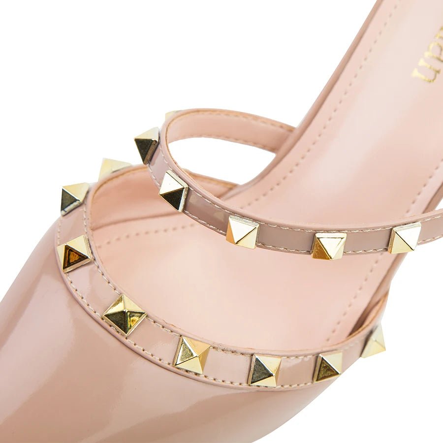 Mode Rivet sans lacet femmes pantoufles nouvel été bout pointu talons hauts chaussures fête en cuir verni creux Sexy femme sandale robe - FATAONMode Rivet sans lacet femmes pantoufles nouvel été bout pointu talons hauts chaussures fête en cuir verni creux Sexy femme sandale robeMode FemmeFATAON