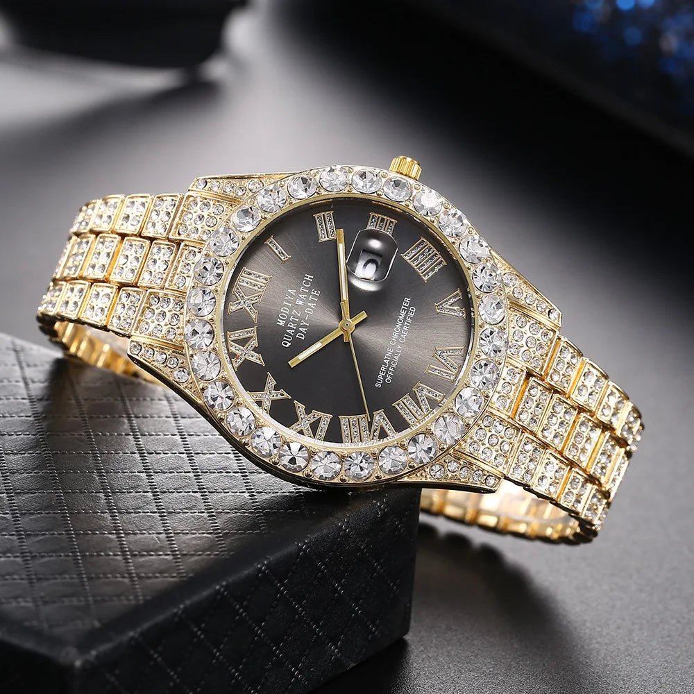 Montre à quartz avec bracelet en acier doré pour homme, échelle romaine, biscuits, calendrier, montre-bracelet classique, mode masculine, luxe - FATAONMontre à quartz avec bracelet en acier doré pour homme, échelle romaine, biscuits, calendrier, montre-bracelet classique, mode masculine, luxeMode HommeFATAON