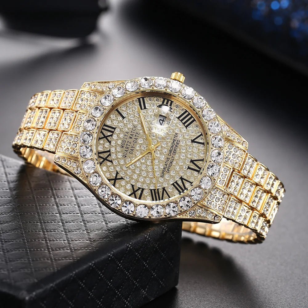 Montre à quartz avec bracelet en acier doré pour homme, échelle romaine, biscuits, calendrier, montre-bracelet classique, mode masculine, luxe - FATAONMontre à quartz avec bracelet en acier doré pour homme, échelle romaine, biscuits, calendrier, montre-bracelet classique, mode masculine, luxeMode HommeFATAON