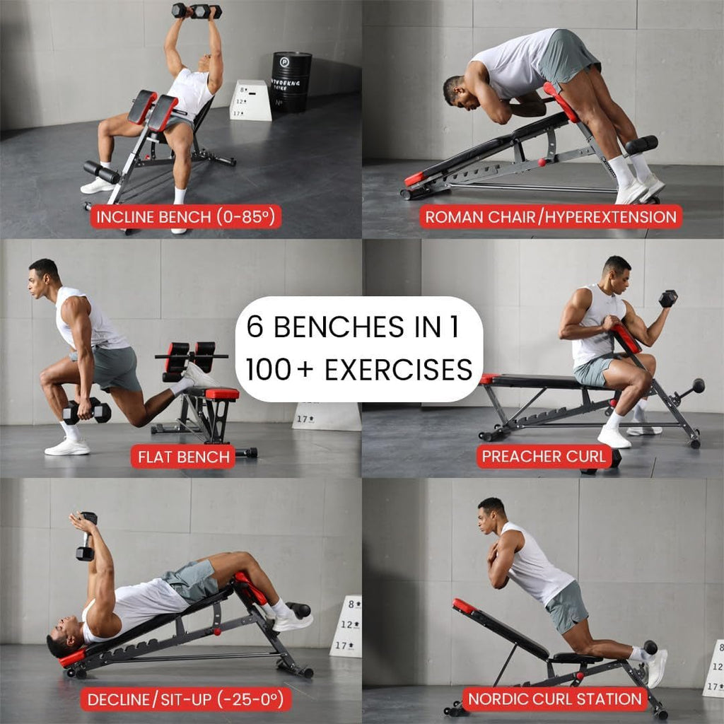 Multi - Functional FID Weight Bench for Full All - In - One Body Workout – Hyper Back Extension, Roman Chair, Adjustable Ab Sit up Bench, Incline Decline Bench, Flat Bench - Fix & GoMulti - Functional FID Weight Bench for Full All - In - One Body Workout – Hyper Back Extension, Roman Chair, Adjustable Ab Sit up Bench, Incline Decline Bench, Flat BenchFix & Go