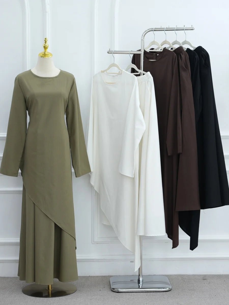 Musulman moyen-orient arabe dubaï Abayas pour femmes haut avec jupe deux pièces ensemble modeste Ramadan caftan Robe Femme vêtements islamiques - FATAONMusulman moyen-orient arabe dubaï Abayas pour femmes haut avec jupe deux pièces ensemble modeste Ramadan caftan Robe Femme vêtements islamiquesMode FemmeFATAON