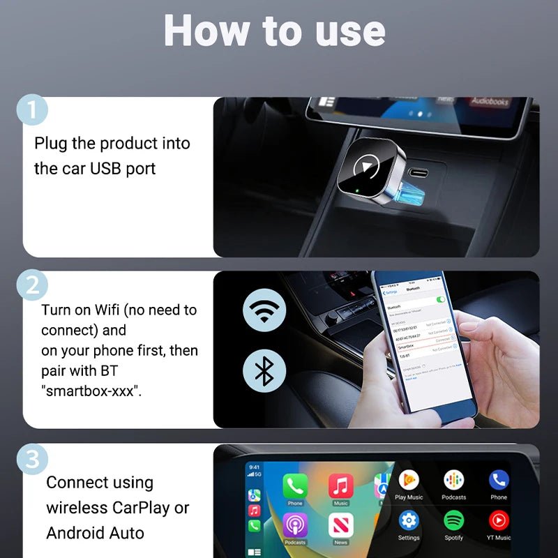 New Super Mini Carplay AI Box Wired to Wireless CarPlay&Android Auto 2in1 Box 5GHz WiFi5 for 99% Original Wired CarPlay/Auto Car - FATAONNew Super Mini Carplay AI Box Wired to Wireless CarPlay&Android Auto 2in1 Box 5GHz WiFi5 for 99% Original Wired CarPlay/Auto CarFATAON