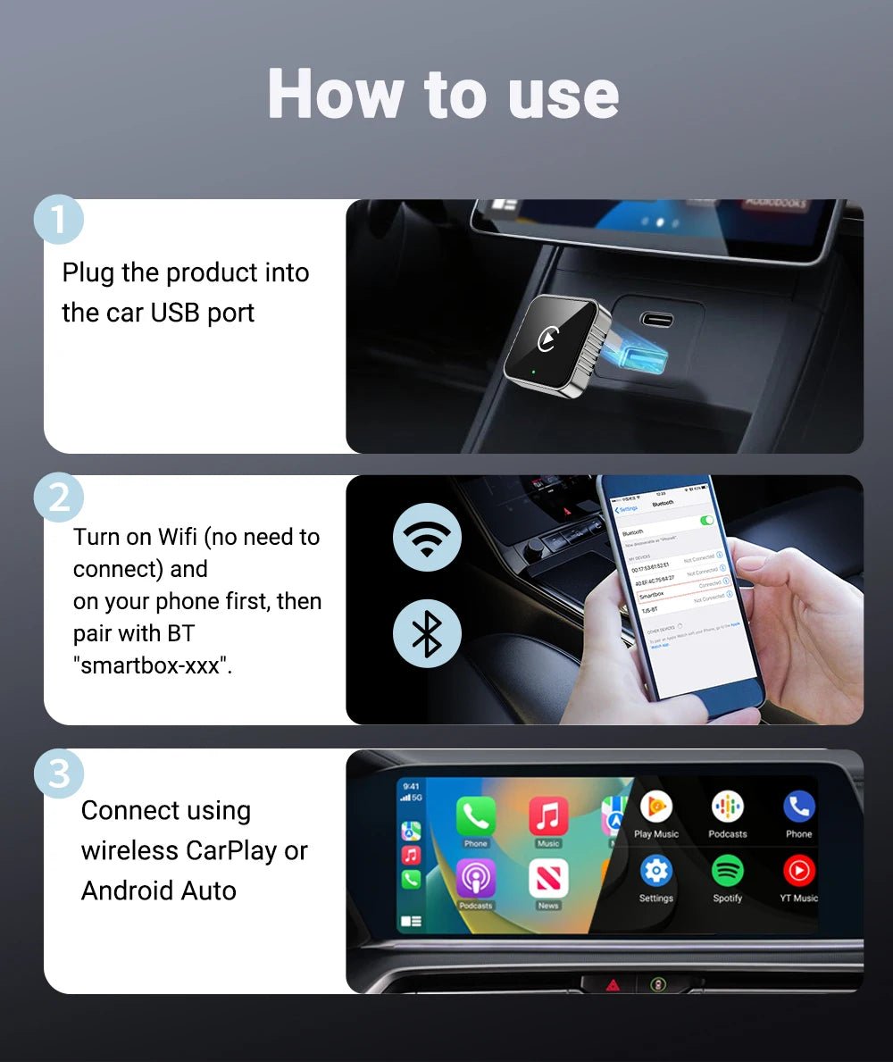 New Super Mini Carplay AI Box Wired to Wireless CarPlay&Android Auto 2in1 Box 5GHz WiFi5 for 99% Original Wired CarPlay/Auto Car - FATAONNew Super Mini Carplay AI Box Wired to Wireless CarPlay&Android Auto 2in1 Box 5GHz WiFi5 for 99% Original Wired CarPlay/Auto CarFATAON