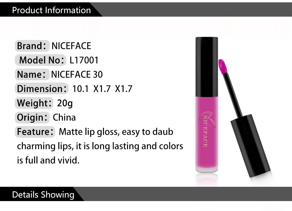 NICEFACE Nude Liquid Lipsticks Waterproof Velvet Matte Lip Gloss Long Lasting Non-stick Cup Lip Tint Makeup Pigment Cosmetics - FATAONNICEFACE Nude Liquid Lipsticks Waterproof Velvet Matte Lip Gloss Long Lasting Non-stick Cup Lip Tint Makeup Pigment CosmeticsBeauté femmeFATAON