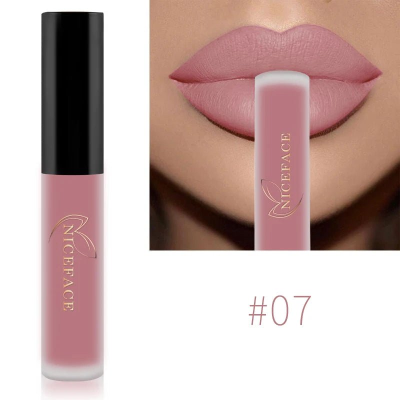 NICEFACE Nude Liquid Lipsticks Waterproof Velvet Matte Lip Gloss Long Lasting Non-stick Cup Lip Tint Makeup Pigment Cosmetics - FATAONNICEFACE Nude Liquid Lipsticks Waterproof Velvet Matte Lip Gloss Long Lasting Non-stick Cup Lip Tint Makeup Pigment CosmeticsBeauté femmeFATAON