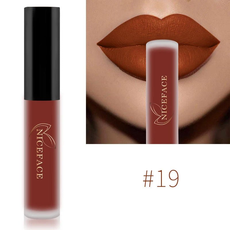 NICEFACE Nude Liquid Lipsticks Waterproof Velvet Matte Lip Gloss Long Lasting Non-stick Cup Lip Tint Makeup Pigment Cosmetics - FATAONNICEFACE Nude Liquid Lipsticks Waterproof Velvet Matte Lip Gloss Long Lasting Non-stick Cup Lip Tint Makeup Pigment CosmeticsBeauté femmeFATAON