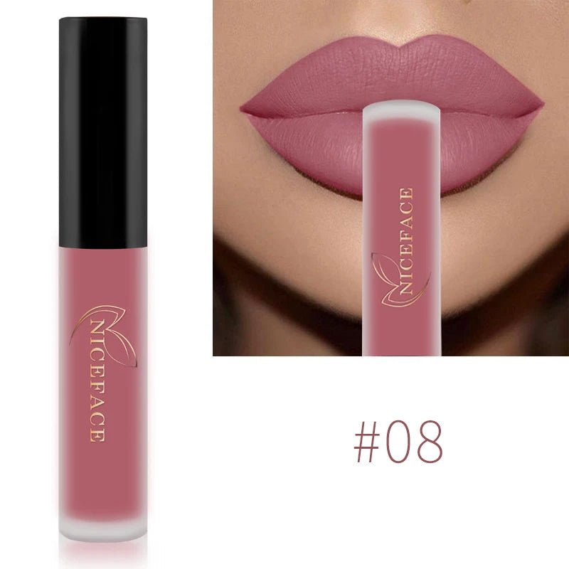 NICEFACE Nude Liquid Lipsticks Waterproof Velvet Matte Lip Gloss Long Lasting Non-stick Cup Lip Tint Makeup Pigment Cosmetics - FATAONNICEFACE Nude Liquid Lipsticks Waterproof Velvet Matte Lip Gloss Long Lasting Non-stick Cup Lip Tint Makeup Pigment CosmeticsBeauté femmeFATAON