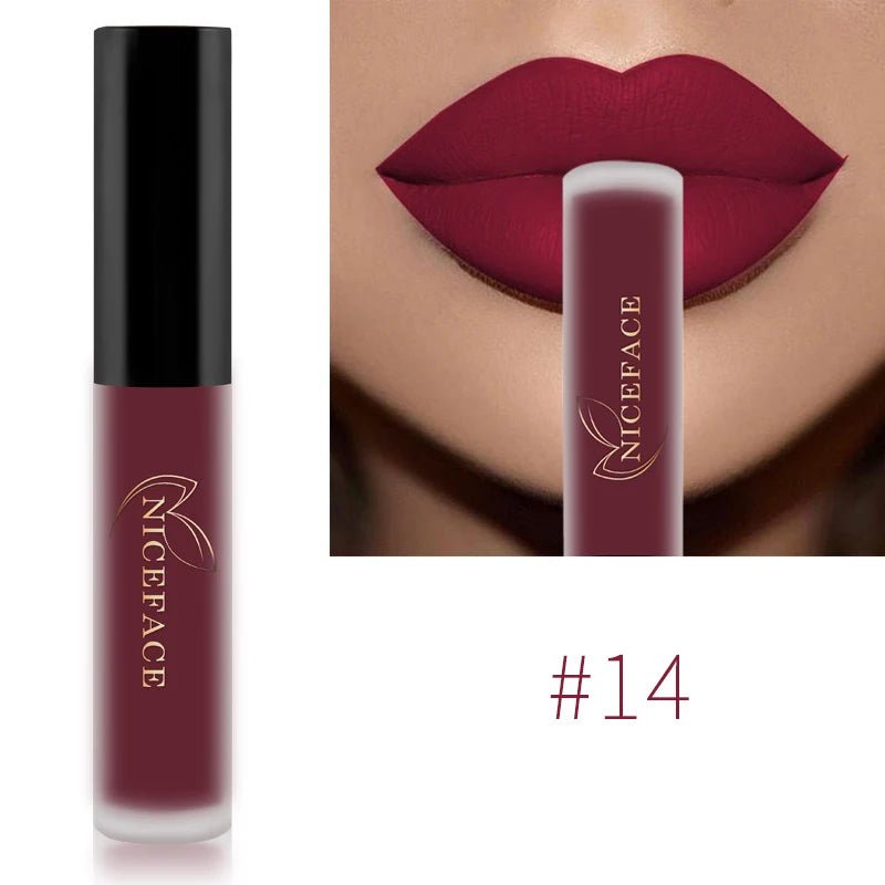 NICEFACE Nude Liquid Lipsticks Waterproof Velvet Matte Lip Gloss Long Lasting Non-stick Cup Lip Tint Makeup Pigment Cosmetics - FATAONNICEFACE Nude Liquid Lipsticks Waterproof Velvet Matte Lip Gloss Long Lasting Non-stick Cup Lip Tint Makeup Pigment CosmeticsBeauté femmeFATAON