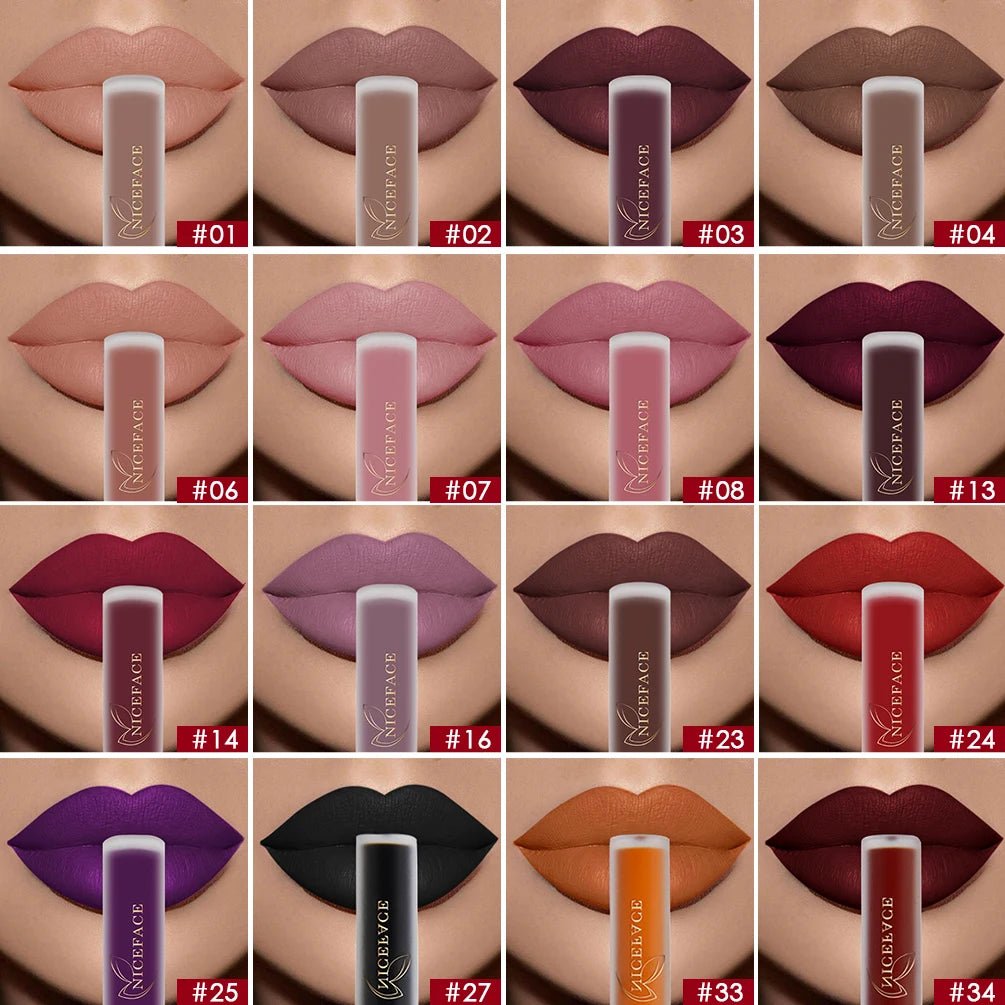 NICEFACE Nude Liquid Lipsticks Waterproof Velvet Matte Lip Gloss Long Lasting Non-stick Cup Lip Tint Makeup Pigment Cosmetics - FATAONNICEFACE Nude Liquid Lipsticks Waterproof Velvet Matte Lip Gloss Long Lasting Non-stick Cup Lip Tint Makeup Pigment CosmeticsBeauté femmeFATAON
