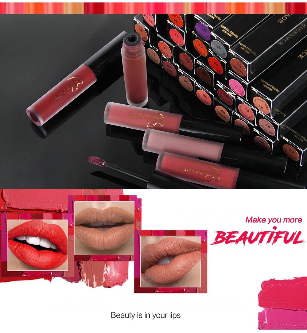 NICEFACE Nude Liquid Lipsticks Waterproof Velvet Matte Lip Gloss Long Lasting Non-stick Cup Lip Tint Makeup Pigment Cosmetics - FATAONNICEFACE Nude Liquid Lipsticks Waterproof Velvet Matte Lip Gloss Long Lasting Non-stick Cup Lip Tint Makeup Pigment CosmeticsBeauté femmeFATAON
