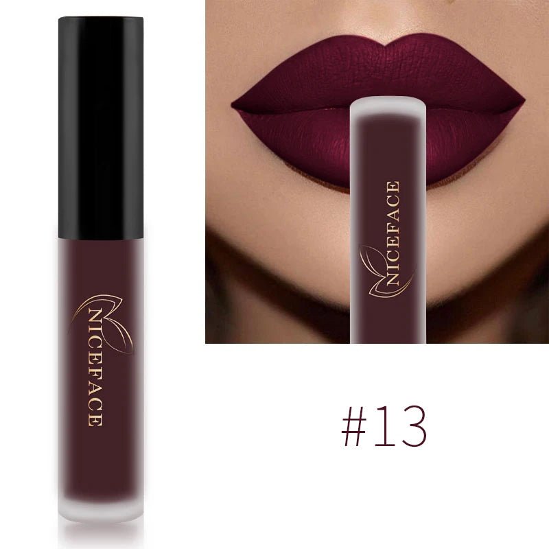 NICEFACE Nude Liquid Lipsticks Waterproof Velvet Matte Lip Gloss Long Lasting Non-stick Cup Lip Tint Makeup Pigment Cosmetics - FATAONNICEFACE Nude Liquid Lipsticks Waterproof Velvet Matte Lip Gloss Long Lasting Non-stick Cup Lip Tint Makeup Pigment CosmeticsBeauté femmeFATAON