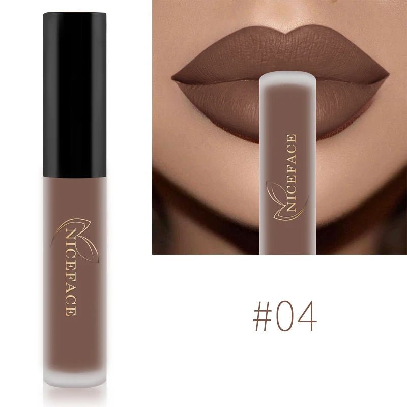 NICEFACE Nude Liquid Lipsticks Waterproof Velvet Matte Lip Gloss Long Lasting Non-stick Cup Lip Tint Makeup Pigment Cosmetics - FATAONNICEFACE Nude Liquid Lipsticks Waterproof Velvet Matte Lip Gloss Long Lasting Non-stick Cup Lip Tint Makeup Pigment CosmeticsBeauté femmeFATAON