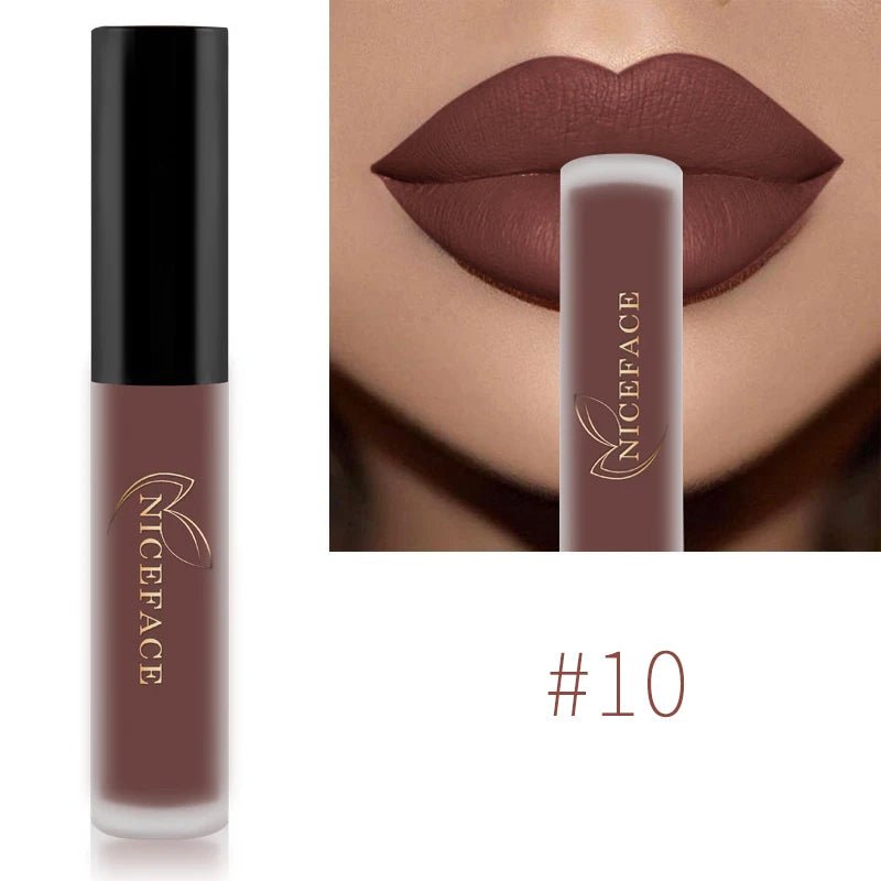 NICEFACE Nude Liquid Lipsticks Waterproof Velvet Matte Lip Gloss Long Lasting Non-stick Cup Lip Tint Makeup Pigment Cosmetics - FATAONNICEFACE Nude Liquid Lipsticks Waterproof Velvet Matte Lip Gloss Long Lasting Non-stick Cup Lip Tint Makeup Pigment CosmeticsBeauté femmeFATAON