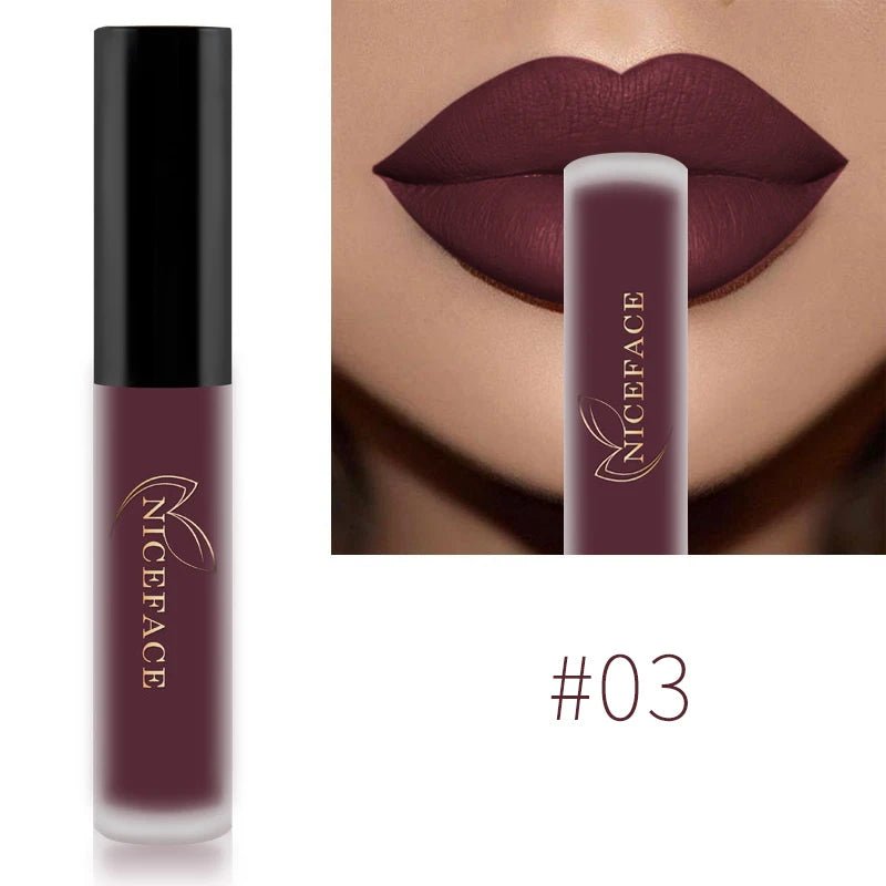 NICEFACE Nude Liquid Lipsticks Waterproof Velvet Matte Lip Gloss Long Lasting Non-stick Cup Lip Tint Makeup Pigment Cosmetics - FATAONNICEFACE Nude Liquid Lipsticks Waterproof Velvet Matte Lip Gloss Long Lasting Non-stick Cup Lip Tint Makeup Pigment CosmeticsBeauté femmeFATAON