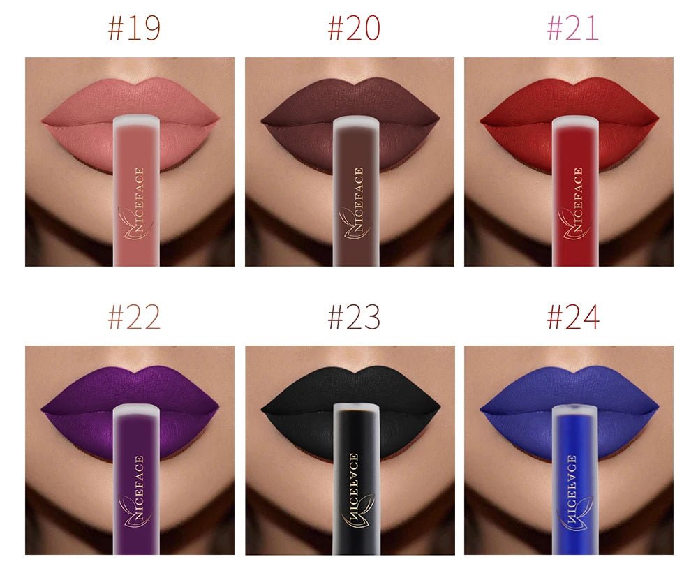 NICEFACE Nude Liquid Lipsticks Waterproof Velvet Matte Lip Gloss Long Lasting Non-stick Cup Lip Tint Makeup Pigment Cosmetics - FATAONNICEFACE Nude Liquid Lipsticks Waterproof Velvet Matte Lip Gloss Long Lasting Non-stick Cup Lip Tint Makeup Pigment CosmeticsBeauté femmeFATAON
