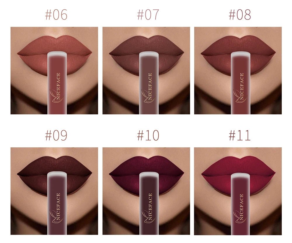 NICEFACE Nude Liquid Lipsticks Waterproof Velvet Matte Lip Gloss Long Lasting Non-stick Cup Lip Tint Makeup Pigment Cosmetics - FATAONNICEFACE Nude Liquid Lipsticks Waterproof Velvet Matte Lip Gloss Long Lasting Non-stick Cup Lip Tint Makeup Pigment CosmeticsBeauté femmeFATAON
