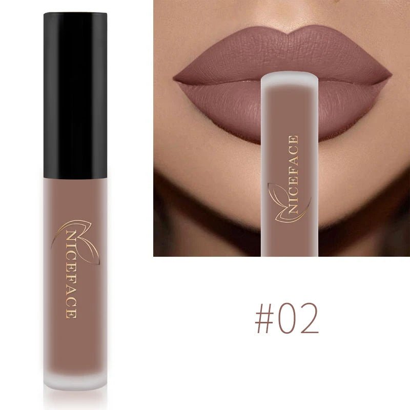 NICEFACE Nude Liquid Lipsticks Waterproof Velvet Matte Lip Gloss Long Lasting Non-stick Cup Lip Tint Makeup Pigment Cosmetics - FATAONNICEFACE Nude Liquid Lipsticks Waterproof Velvet Matte Lip Gloss Long Lasting Non-stick Cup Lip Tint Makeup Pigment CosmeticsBeauté femmeFATAON