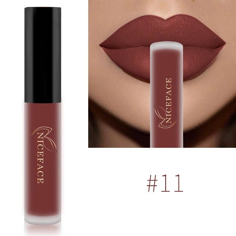 NICEFACE Nude Liquid Lipsticks Waterproof Velvet Matte Lip Gloss Long Lasting Non-stick Cup Lip Tint Makeup Pigment Cosmetics - FATAONNICEFACE Nude Liquid Lipsticks Waterproof Velvet Matte Lip Gloss Long Lasting Non-stick Cup Lip Tint Makeup Pigment CosmeticsBeauté femmeFATAON