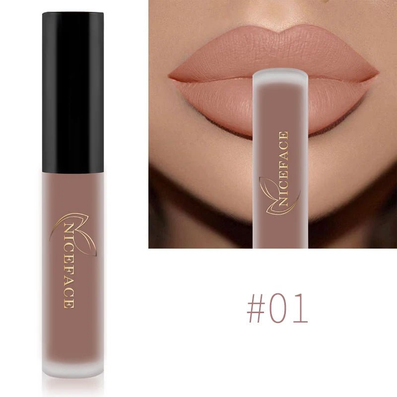 NICEFACE Nude Liquid Lipsticks Waterproof Velvet Matte Lip Gloss Long Lasting Non-stick Cup Lip Tint Makeup Pigment Cosmetics - FATAONNICEFACE Nude Liquid Lipsticks Waterproof Velvet Matte Lip Gloss Long Lasting Non-stick Cup Lip Tint Makeup Pigment CosmeticsBeauté femmeFATAON