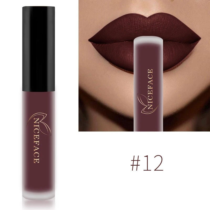 NICEFACE Nude Liquid Lipsticks Waterproof Velvet Matte Lip Gloss Long Lasting Non-stick Cup Lip Tint Makeup Pigment Cosmetics - FATAONNICEFACE Nude Liquid Lipsticks Waterproof Velvet Matte Lip Gloss Long Lasting Non-stick Cup Lip Tint Makeup Pigment CosmeticsBeauté femmeFATAON