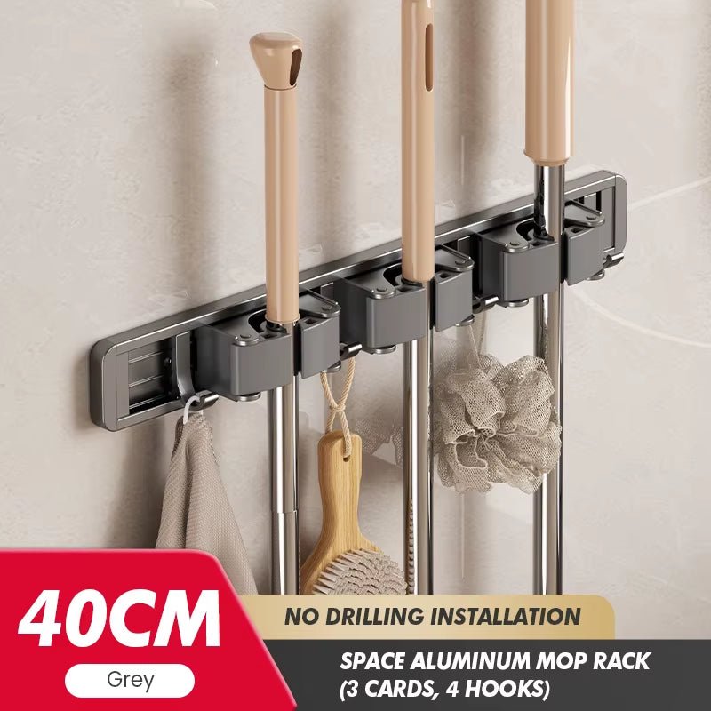 Non Perforated Mop Rack Iron Wall Mounted Mop Broom Storage Rack Home Storage and Storage Shelf Multi Scenario Use - Fix & GoNon Perforated Mop Rack Iron Wall Mounted Mop Broom Storage Rack Home Storage and Storage Shelf Multi Scenario UseFix & Go