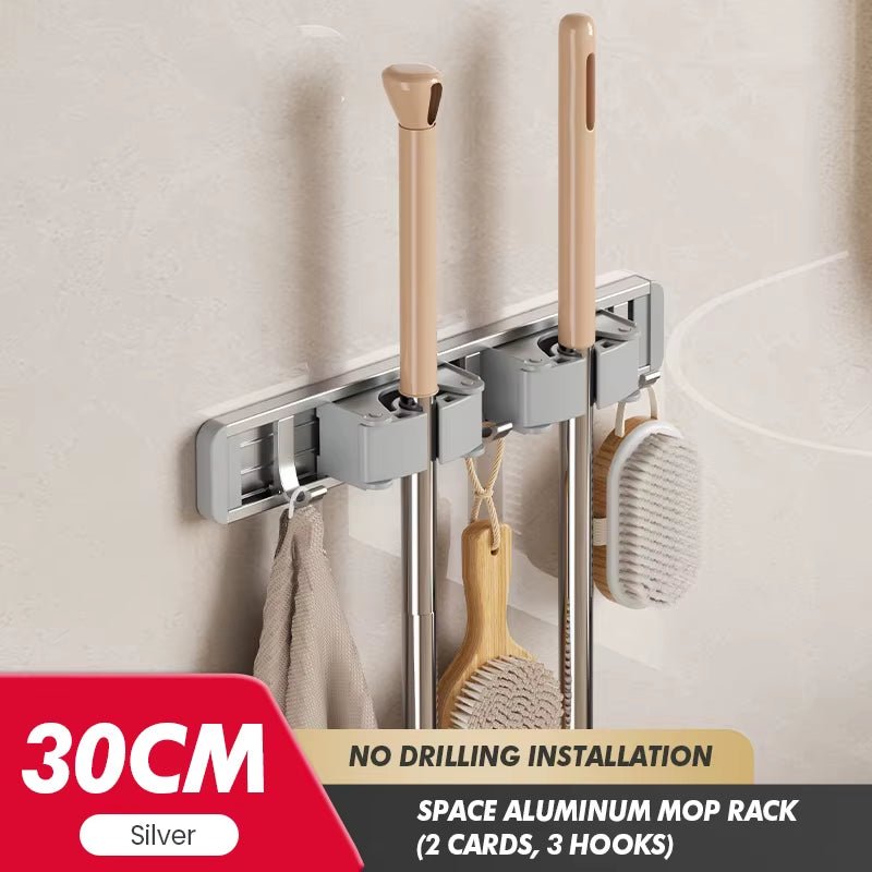 Non Perforated Mop Rack Iron Wall Mounted Mop Broom Storage Rack Home Storage and Storage Shelf Multi Scenario Use - Fix & GoNon Perforated Mop Rack Iron Wall Mounted Mop Broom Storage Rack Home Storage and Storage Shelf Multi Scenario UseFix & Go