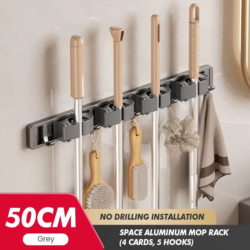 Non Perforated Mop Rack Iron Wall Mounted Mop Broom Storage Rack Home Storage and Storage Shelf Multi Scenario Use - Fix & GoNon Perforated Mop Rack Iron Wall Mounted Mop Broom Storage Rack Home Storage and Storage Shelf Multi Scenario UseFix & Go