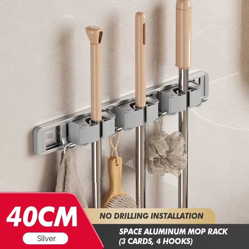 Non Perforated Mop Rack Iron Wall Mounted Mop Broom Storage Rack Home Storage and Storage Shelf Multi Scenario Use - Fix & GoNon Perforated Mop Rack Iron Wall Mounted Mop Broom Storage Rack Home Storage and Storage Shelf Multi Scenario UseFix & Go