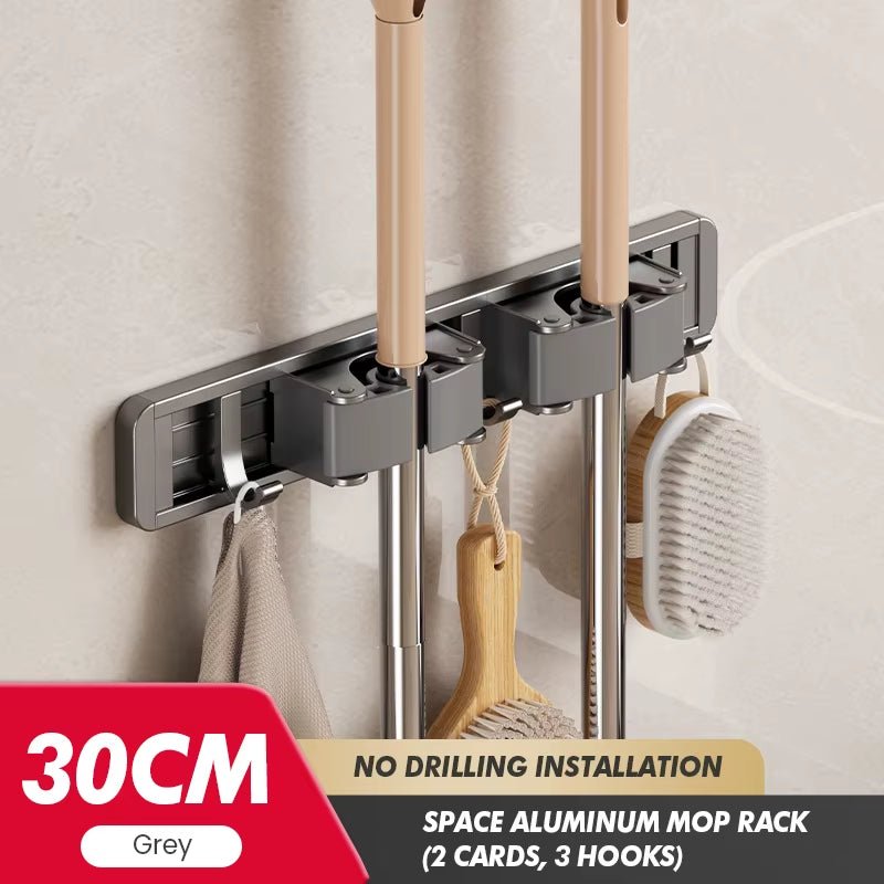 Non Perforated Mop Rack Iron Wall Mounted Mop Broom Storage Rack Home Storage and Storage Shelf Multi Scenario Use - Fix & GoNon Perforated Mop Rack Iron Wall Mounted Mop Broom Storage Rack Home Storage and Storage Shelf Multi Scenario UseFix & Go