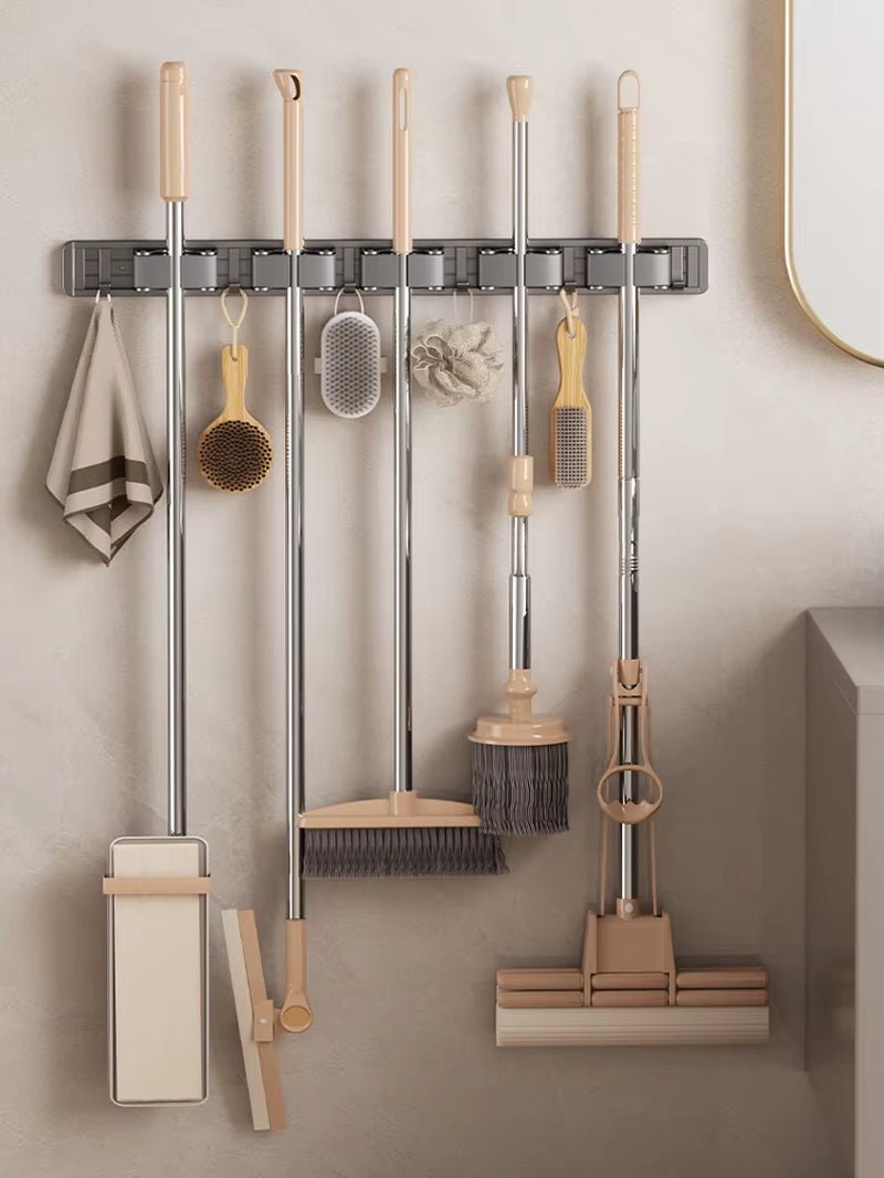 Non Perforated Mop Rack Iron Wall Mounted Mop Broom Storage Rack Home Storage and Storage Shelf Multi Scenario Use - Fix & GoNon Perforated Mop Rack Iron Wall Mounted Mop Broom Storage Rack Home Storage and Storage Shelf Multi Scenario UseFix & Go