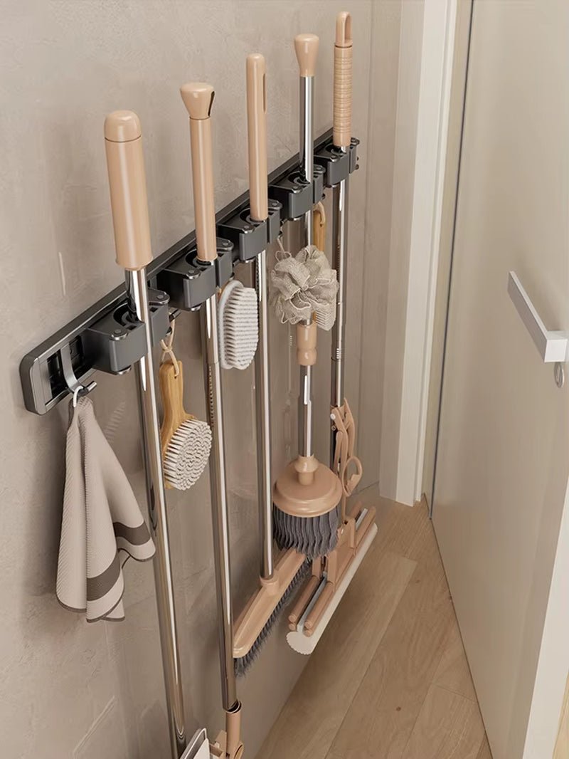 Non Perforated Mop Rack Iron Wall Mounted Mop Broom Storage Rack Home Storage and Storage Shelf Multi Scenario Use - Fix & GoNon Perforated Mop Rack Iron Wall Mounted Mop Broom Storage Rack Home Storage and Storage Shelf Multi Scenario UseFix & Go