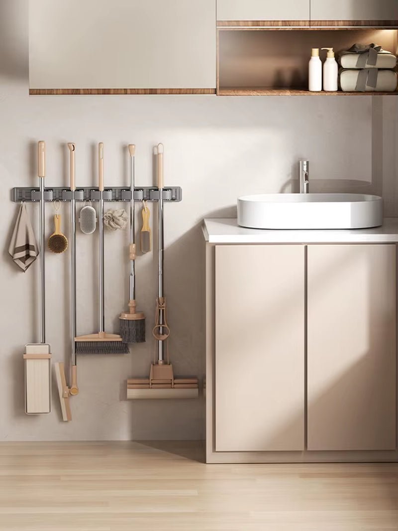 Non Perforated Mop Rack Iron Wall Mounted Mop Broom Storage Rack Home Storage and Storage Shelf Multi Scenario Use - Fix & GoNon Perforated Mop Rack Iron Wall Mounted Mop Broom Storage Rack Home Storage and Storage Shelf Multi Scenario UseFix & Go