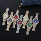 Nouveau Hip Hop glacé hommes montre plein strass autour de luxe montres à Quartz horloge ronde unisexe cadran rouge montre-bracelet cadeau - FATAONNouveau Hip Hop glacé hommes montre plein strass autour de luxe montres à Quartz horloge ronde unisexe cadran rouge montre-bracelet cadeauMode HommeFATAON