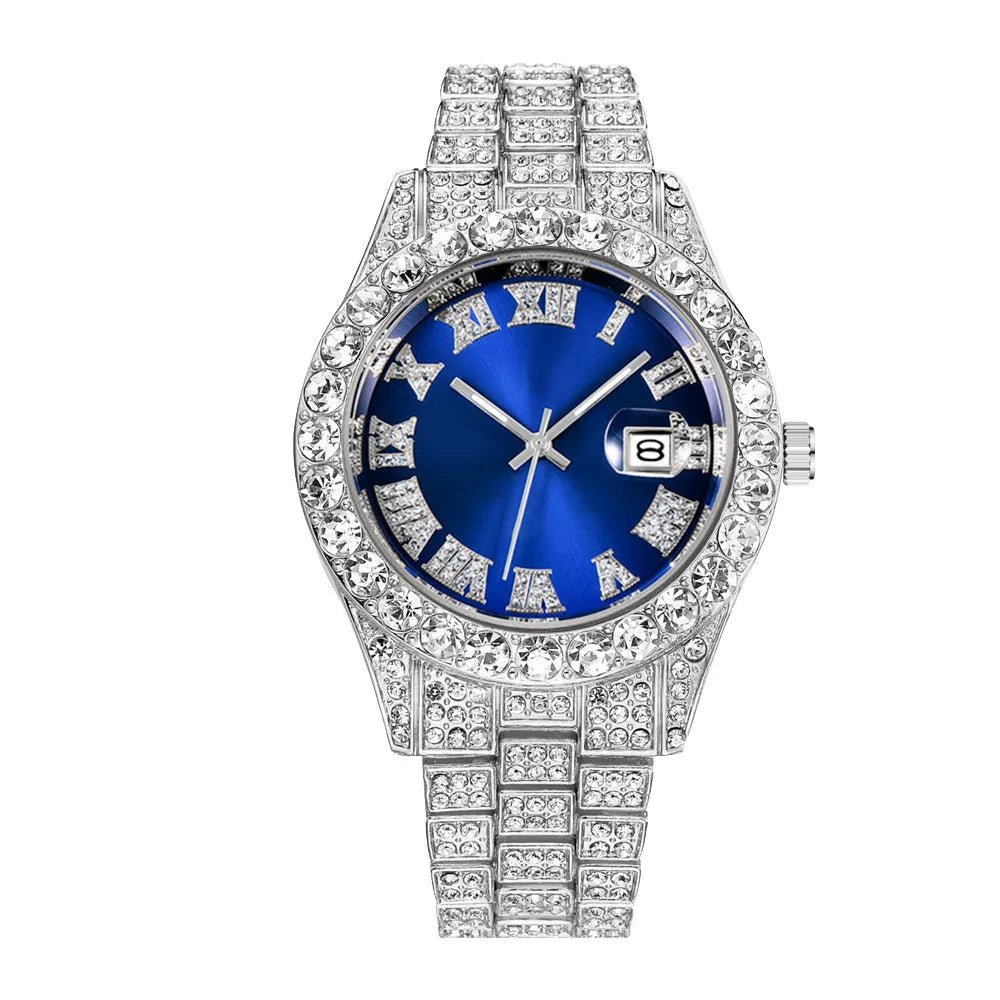 Nouveau Hip Hop glacé hommes montre plein strass autour de luxe montres à Quartz horloge ronde unisexe cadran rouge montre-bracelet cadeau - FATAONNouveau Hip Hop glacé hommes montre plein strass autour de luxe montres à Quartz horloge ronde unisexe cadran rouge montre-bracelet cadeauMode HommeFATAON