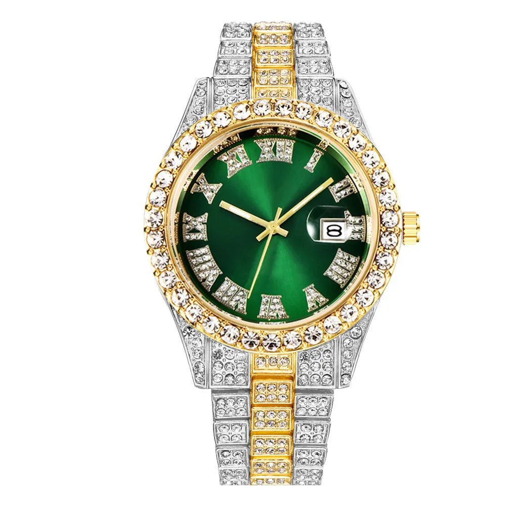 Nouveau Hip Hop glacé hommes montre plein strass autour de luxe montres à Quartz horloge ronde unisexe cadran rouge montre-bracelet cadeau - FATAONNouveau Hip Hop glacé hommes montre plein strass autour de luxe montres à Quartz horloge ronde unisexe cadran rouge montre-bracelet cadeauMode HommeFATAON