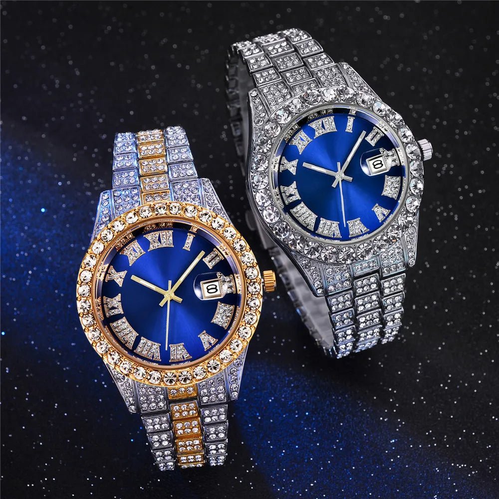 Nouveau Hip Hop glacé hommes montre plein strass autour de luxe montres à Quartz horloge ronde unisexe cadran rouge montre-bracelet cadeau - FATAONNouveau Hip Hop glacé hommes montre plein strass autour de luxe montres à Quartz horloge ronde unisexe cadran rouge montre-bracelet cadeauMode HommeFATAON