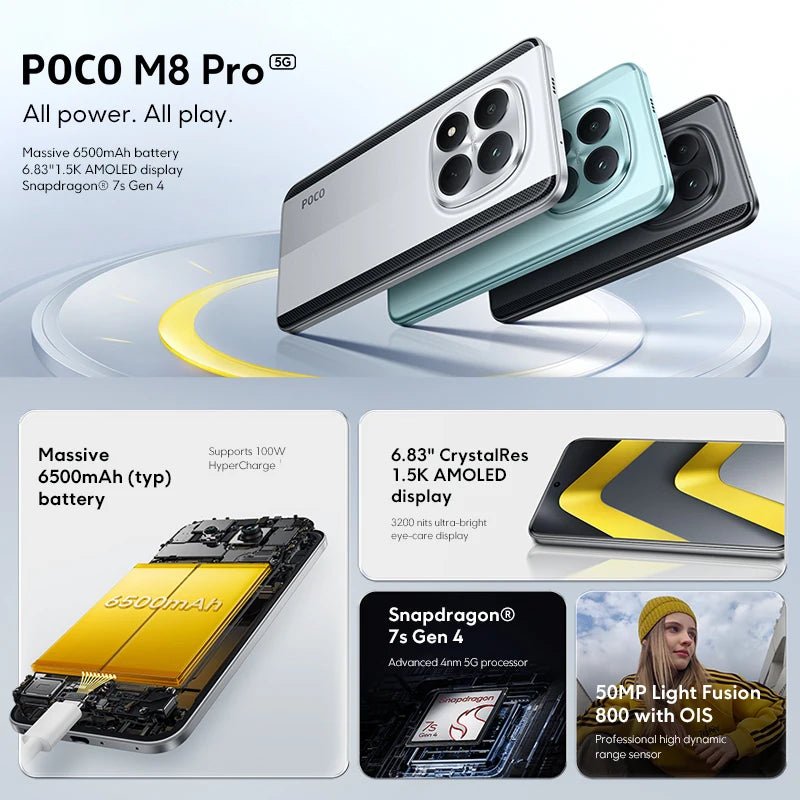 Nouveau smartphone POCO M8 Pro 5G version globale, Snapdragon 7s Gen 4, HyperCharge 100W, 6500mAh, écran 6,83 pouces 1,5K, NFC - FATAONNouveau smartphone POCO M8 Pro 5G version globale, Snapdragon 7s Gen 4, HyperCharge 100W, 6500mAh, écran 6,83 pouces 1,5K, NFCProductivité & OrganisationFATAON