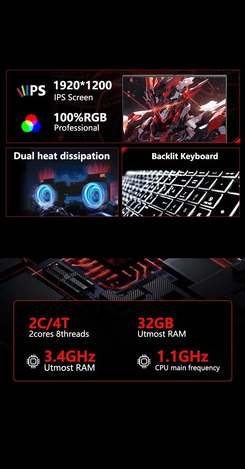Nouvel Ordinateur Portable 15,6 Pouces Intel 6500Y 32 Go DDR3 512 Go 1 To 2 To SSD Windows 11 Rétroéclairé Lecteur d'Empreintes Digitales Gaming et Bureautique - FATAONNouvel Ordinateur Portable 15,6 Pouces Intel 6500Y 32 Go DDR3 512 Go 1 To 2 To SSD Windows 11 Rétroéclairé Lecteur d'Empreintes Digitales Gaming et BureautiqueProductivité & OrganisationFATAON
