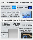 Nouvel ordinateur portable ultra fin 14,1 pouces, 16 Go de RAM, 2 To de SSD, Intel 4405U, PC de jeu, écran 1920*1080, ordinateur de bureau, ordinateur d'étude, PC Windows 11 Pro - FATAONNouvel ordinateur portable ultra fin 14,1 pouces, 16 Go de RAM, 2 To de SSD, Intel 4405U, PC de jeu, écran 1920*1080, ordinateur de bureau, ordinateur d'étude, PC Windows 11 ProProductivité & OrganisationFATAON
