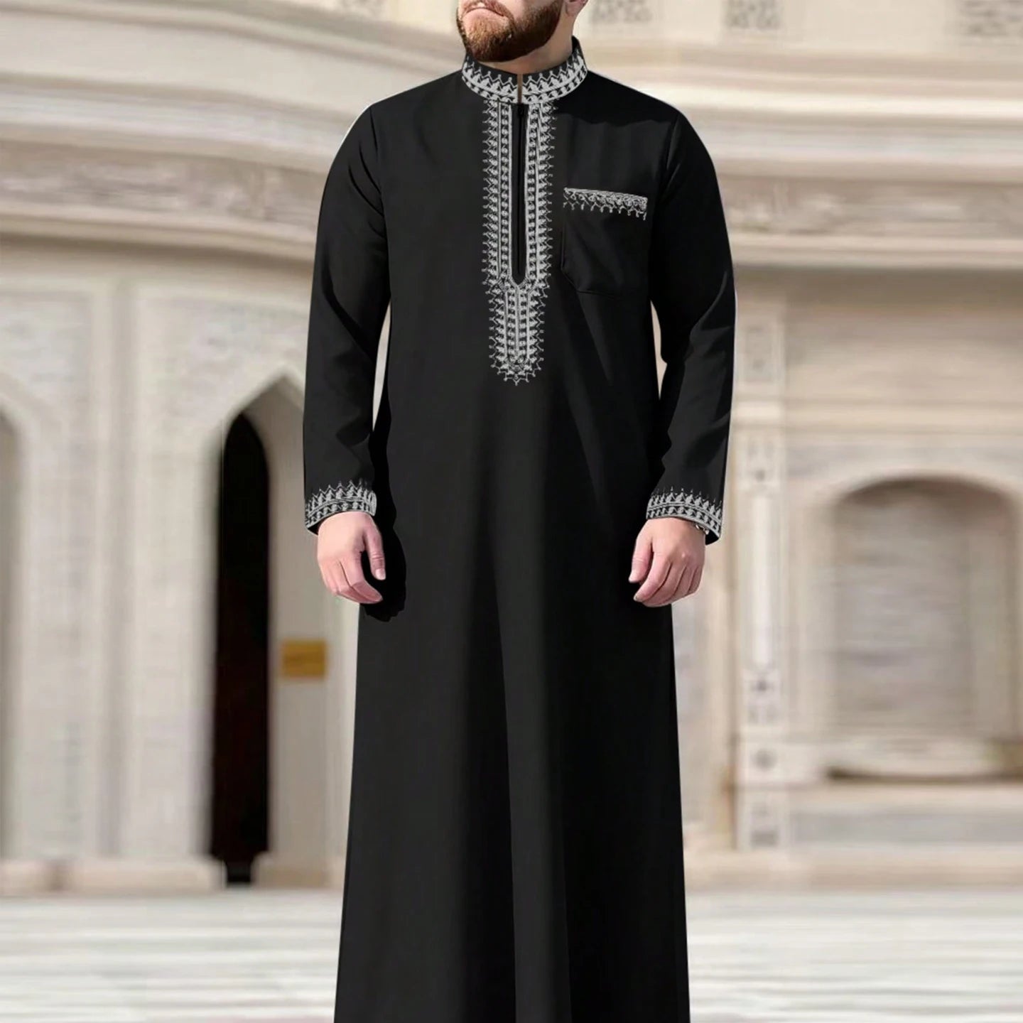 Nouvelle robe islamique musulmane pour hommes, thobe à manches longues, broderie classique, robe de style ethnique arabe, robe décontractée formelle pour hommes, robe de prière - FATAONNouvelle robe islamique musulmane pour hommes, thobe à manches longues, broderie classique, robe de style ethnique arabe, robe décontractée formelle pour hommes, robe de prièreMode HommeFATAON